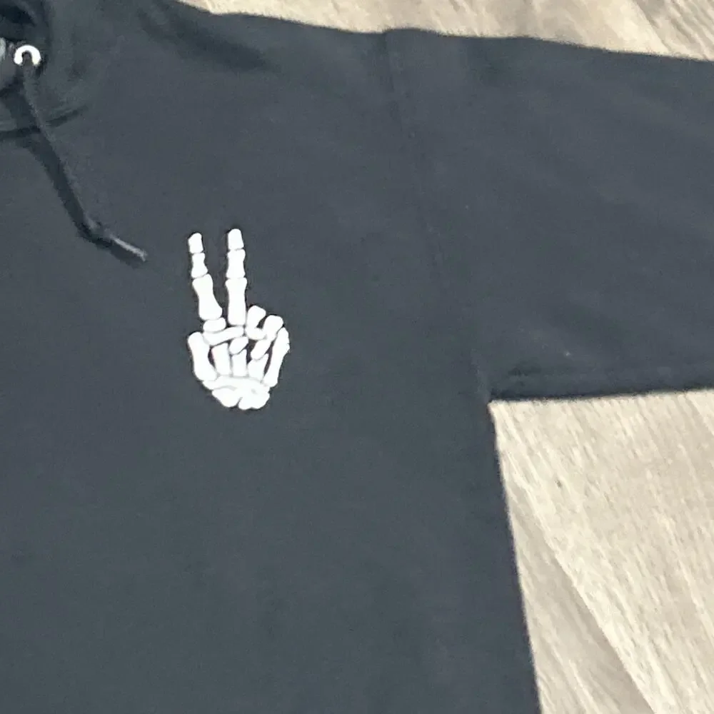Men’s Small Bowery Supply Co. Black Skeleton Peace Hoodie